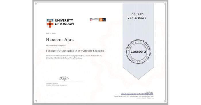 Coursera Circular Economy certificate
