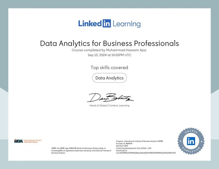LinkedIn Learning Data Analytics certificate
