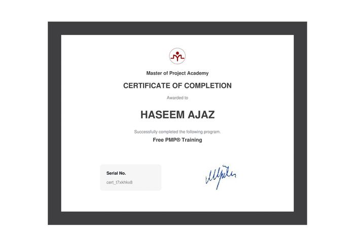 PMP Training certificate