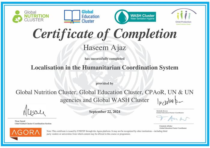 UNICEF Localisation certificate